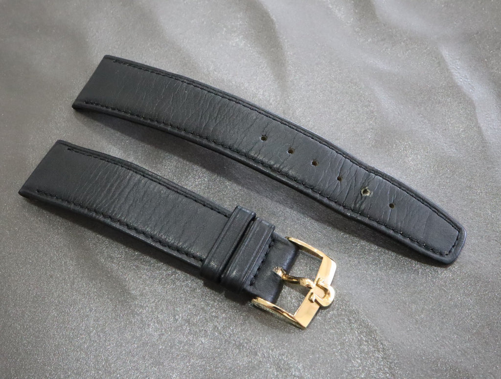 OMEGA Genuine Black Leather Strap 18mm Watch Band Gold Buckle Vintage #2419-2