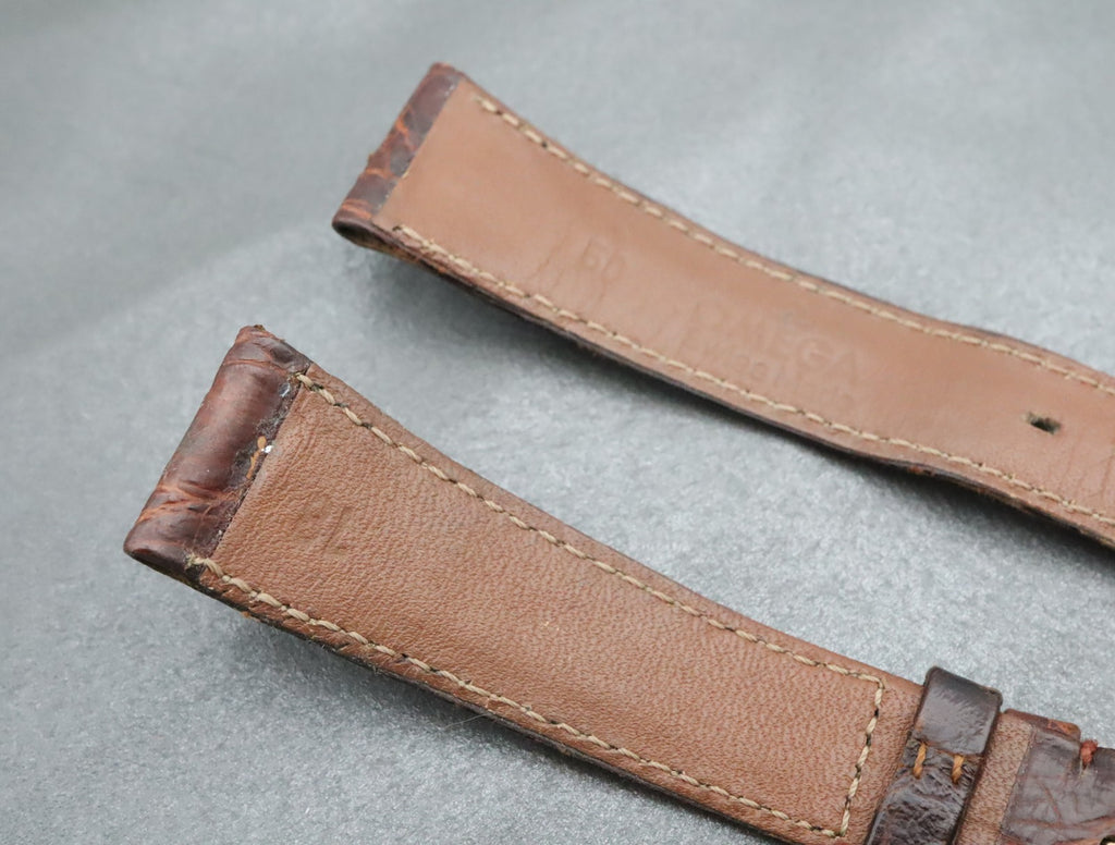 OMEGA Genuine Brown Leather Strap 18mm Watch Band Gold Buckle Vintage #2312-2
