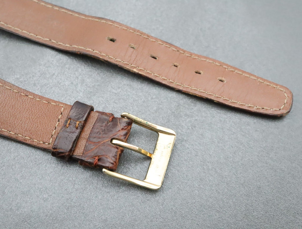 OMEGA Genuine Brown Leather Strap 18mm Watch Band Gold Buckle Vintage #2312-2