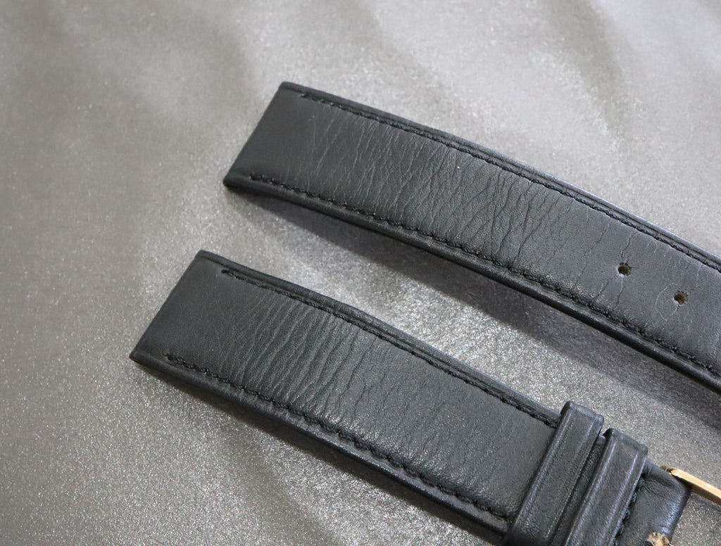 OMEGA Genuine Black Leather Strap 18mm Watch Band Gold Buckle Vintage #2419-2