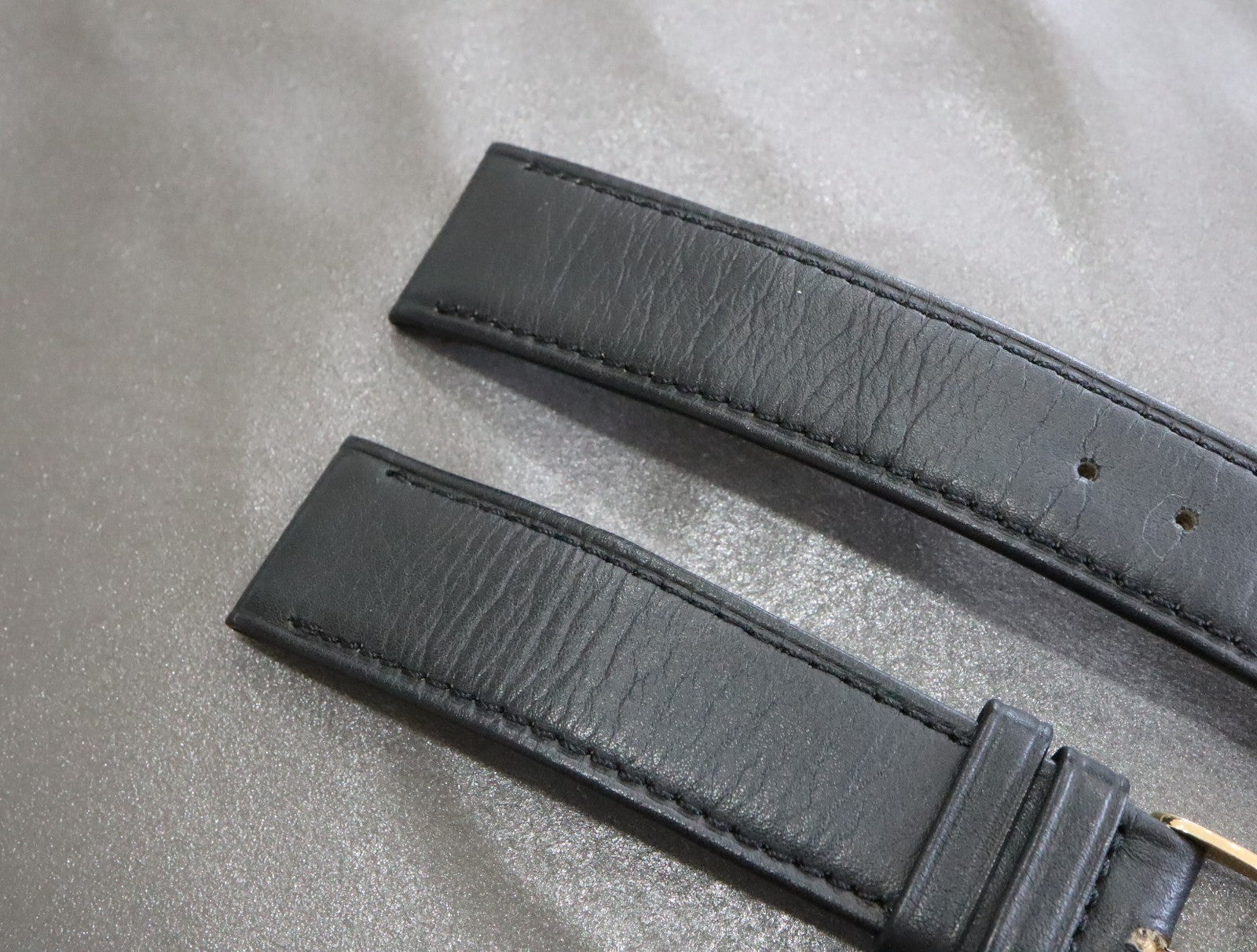 OMEGA Genuine Black Leather Strap 18mm Watch Band Gold Buckle Vintage #2419-2