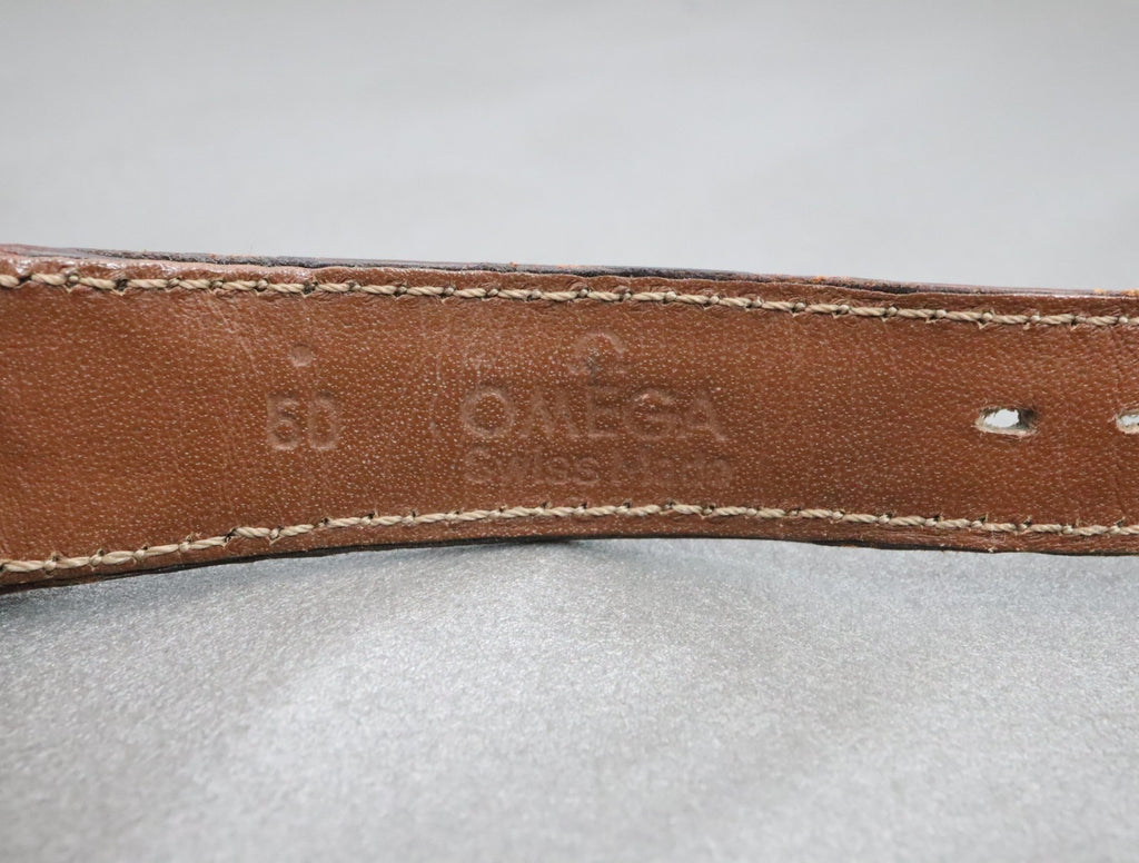 OMEGA Genuine Brown Leather Strap 18mm Watch Band Gold Buckle Vintage #2312-2
