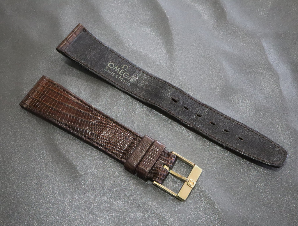 OMEGA Genuine Brown Leather Strap 18mm Watch Band Gold Buckle Vintage #2223-2