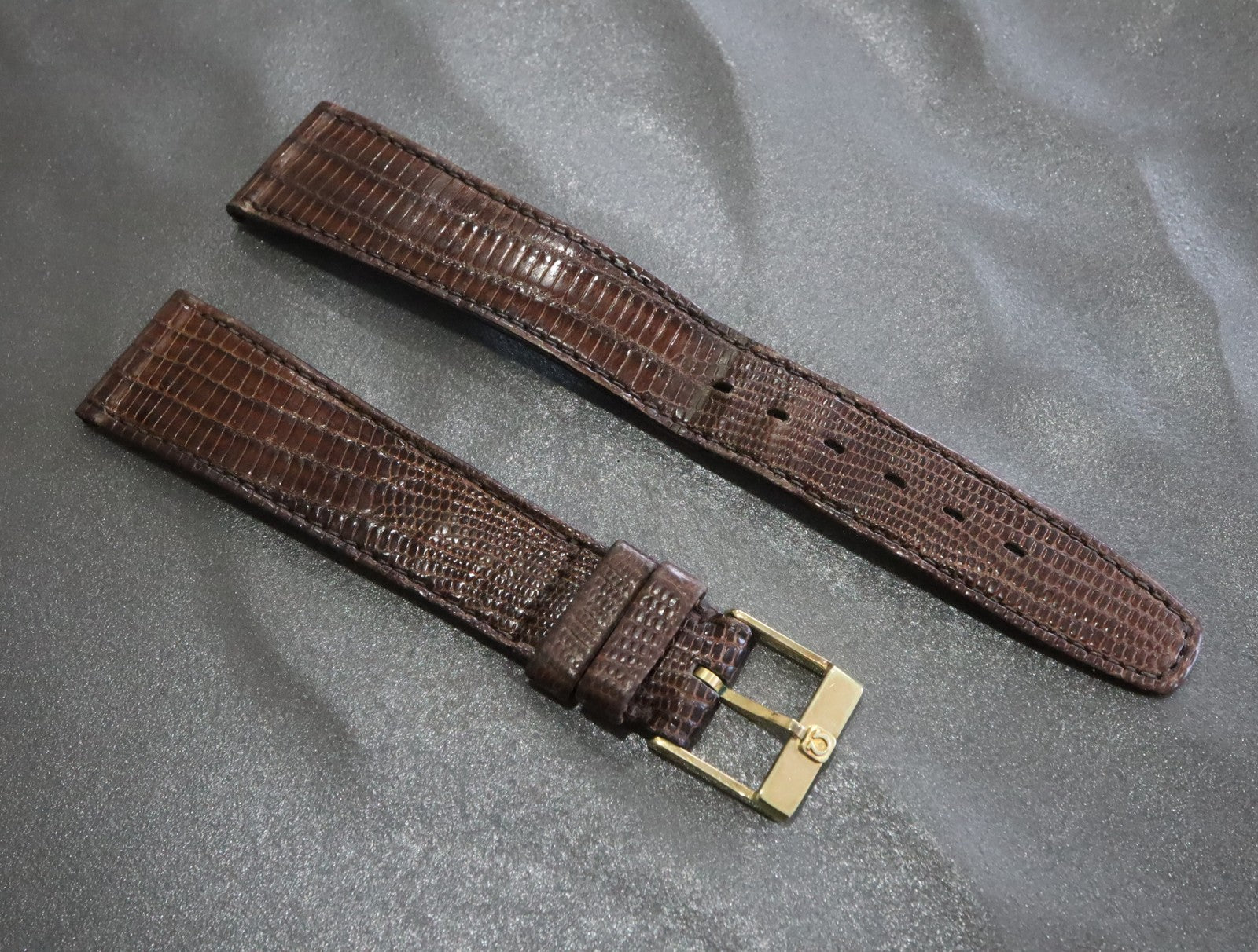 OMEGA Genuine Brown Leather Strap 18mm Watch Band Gold Buckle Vintage #2223-2