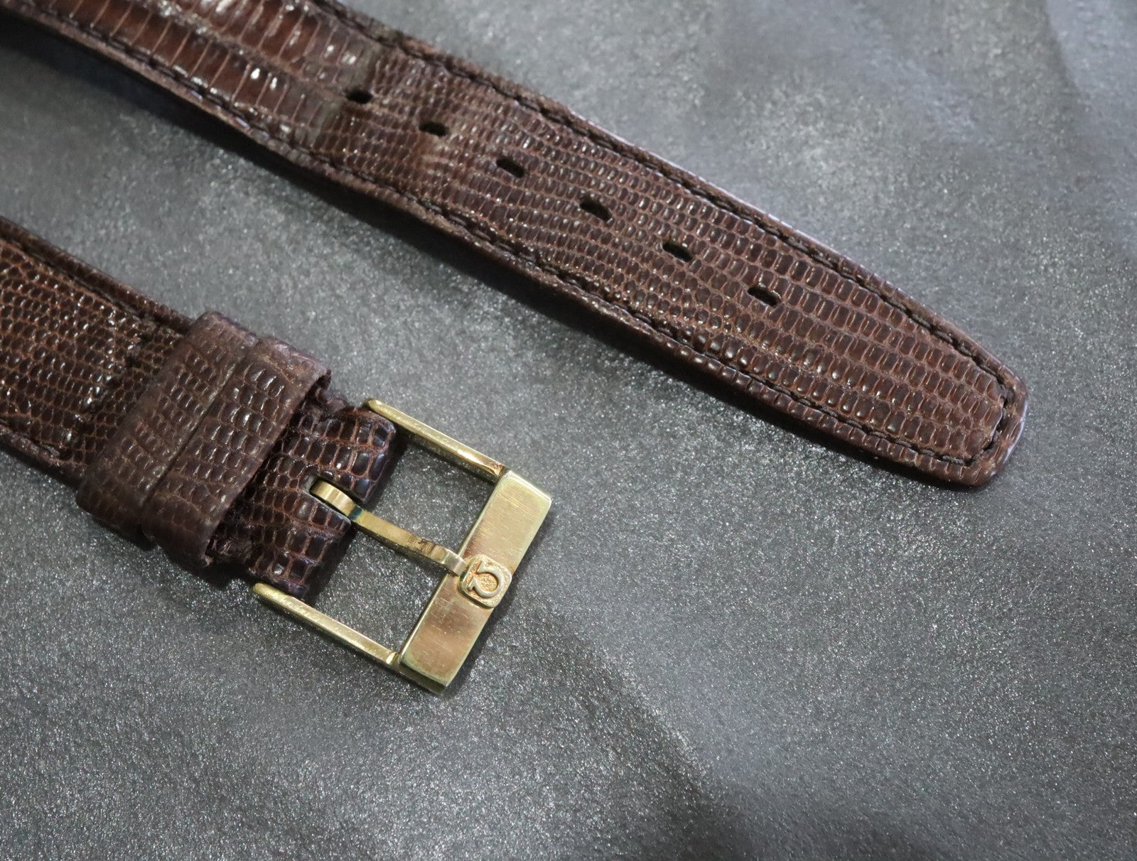 OMEGA Genuine Brown Leather Strap 18mm Watch Band Gold Buckle Vintage #2223-2