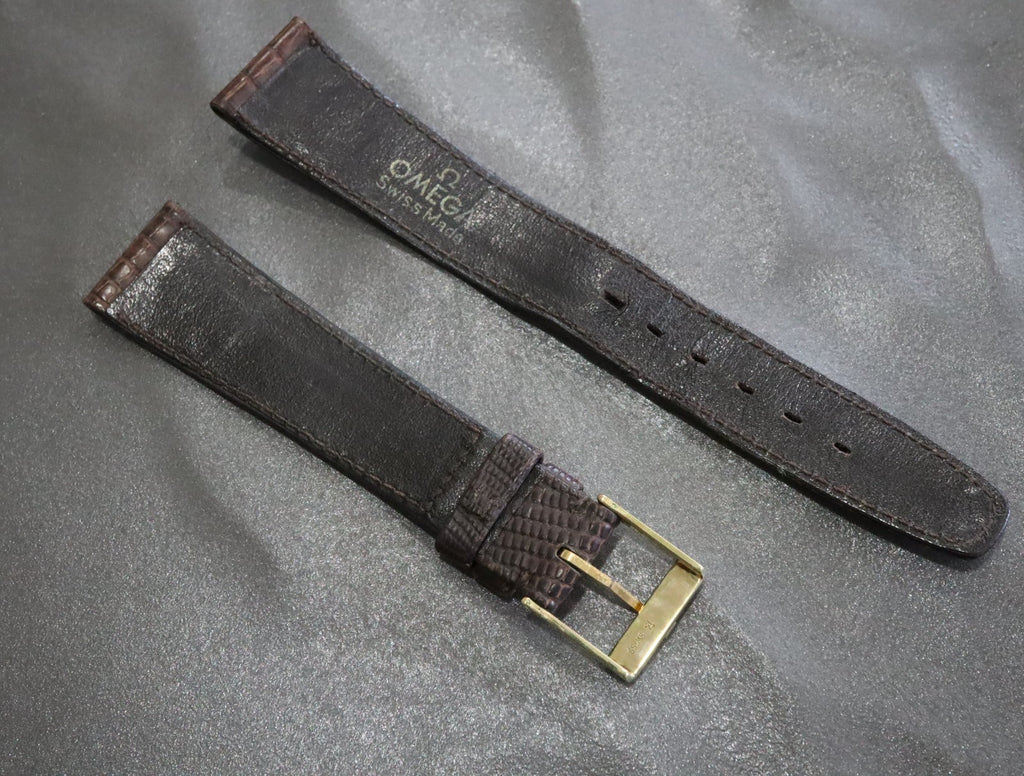 OMEGA Genuine Brown Leather Strap 18mm Watch Band Gold Buckle Vintage #2223-2