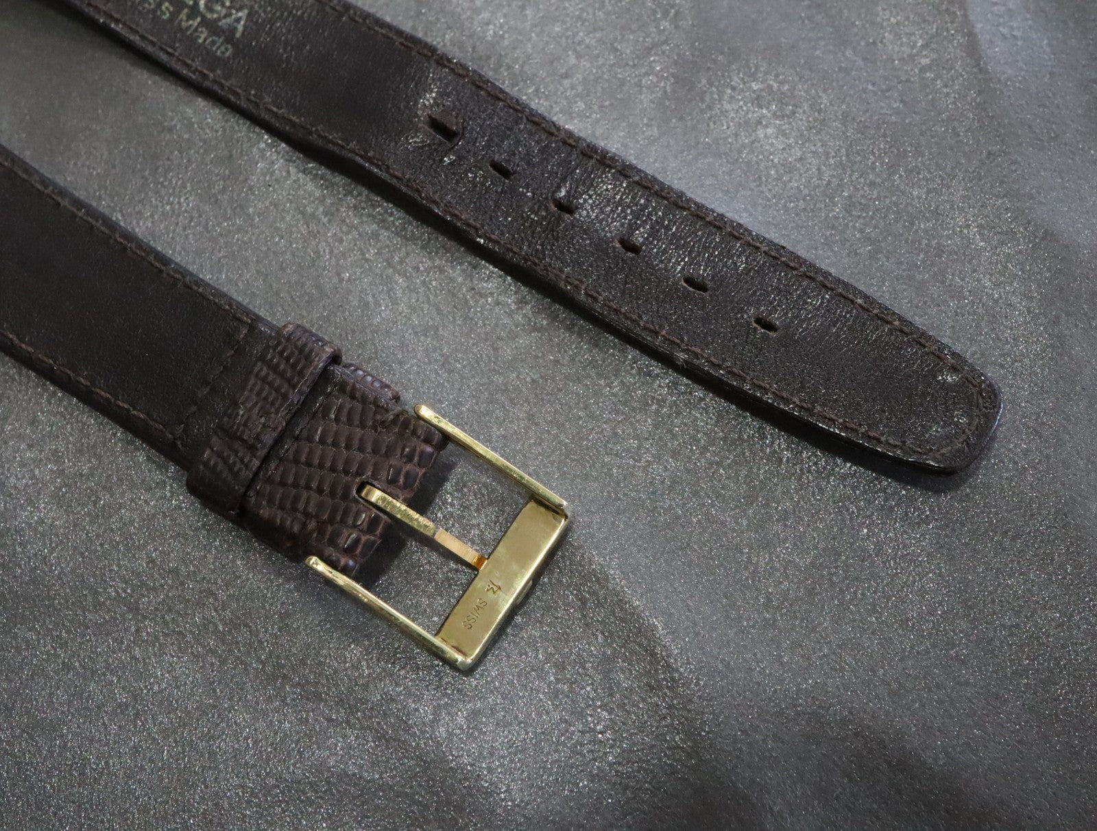 OMEGA Genuine Brown Leather Strap 18mm Watch Band Gold Buckle Vintage #2223-2