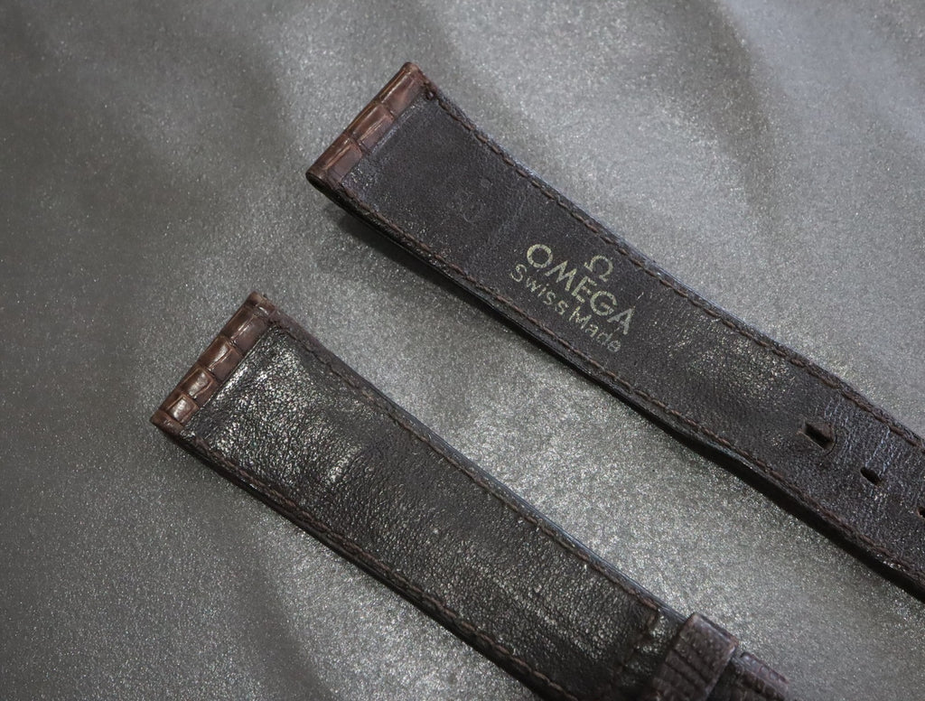 OMEGA Genuine Brown Leather Strap 18mm Watch Band Gold Buckle Vintage #2223-2