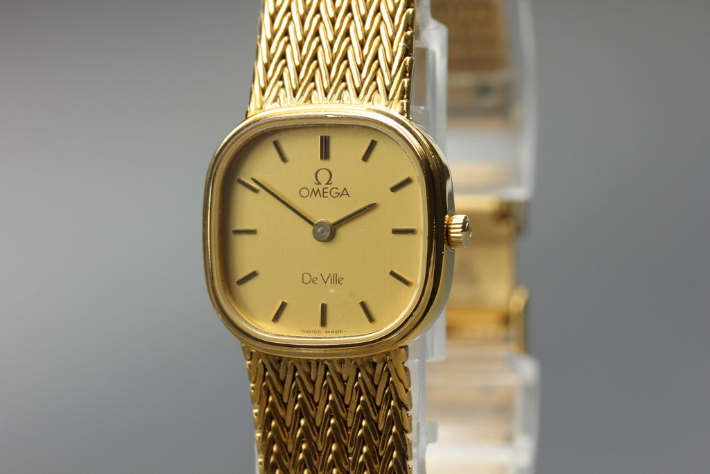 1984 OMEGA De Ville 19mm 591.0269 Quartz Gold Dial Women's Watch Vintage Exc+5