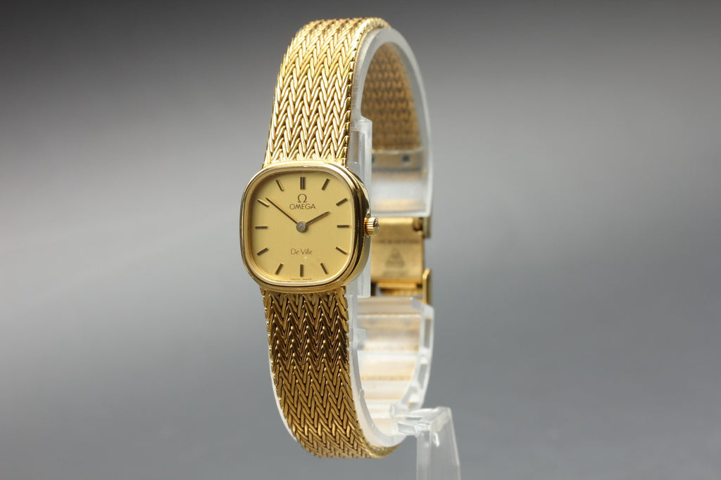 1984 OMEGA De Ville 19mm 591.0269 Quartz Gold Dial Women's Watch Vintage Exc+5