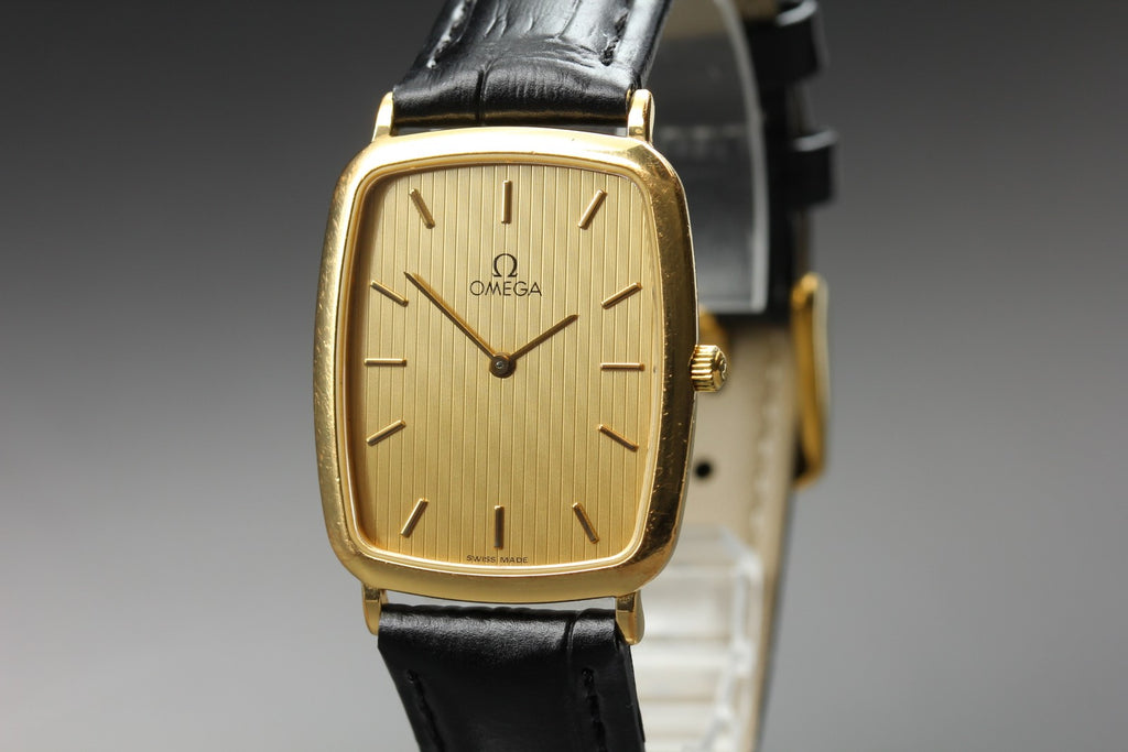 1988 OMEGA De Ville 26mm 195.0076.2 Quartz Gold Dial Men's Watch Vintage Exc+5