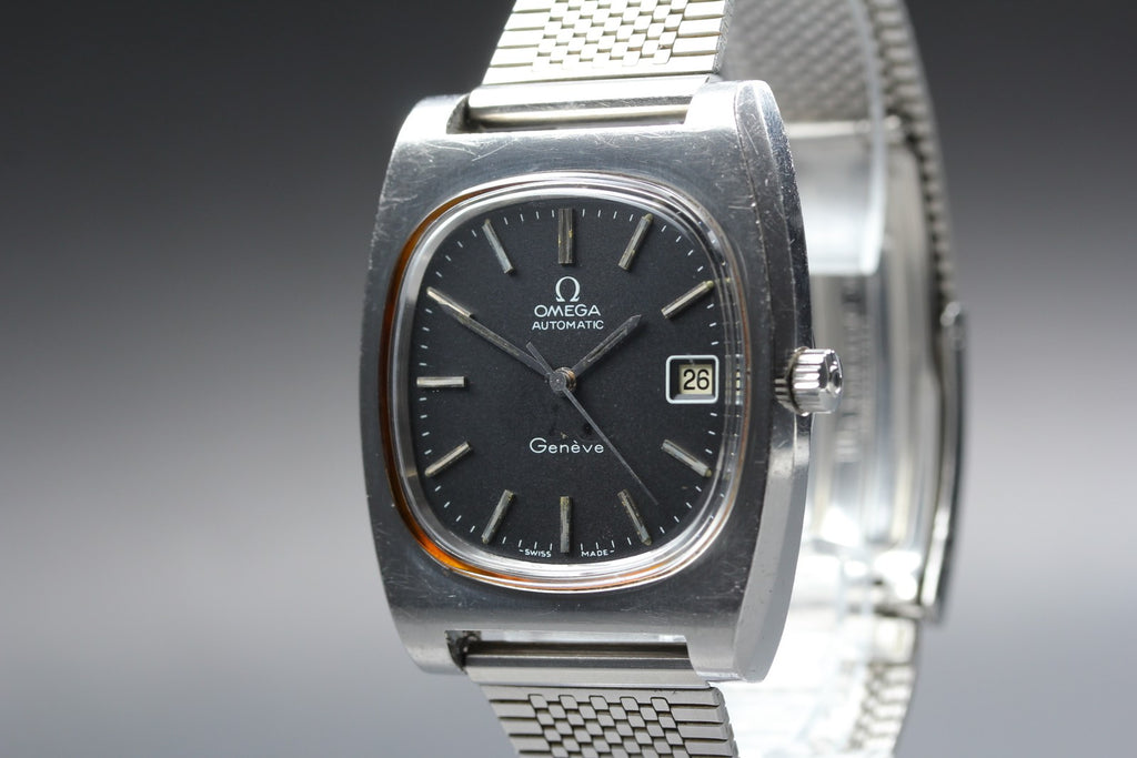 1974 Near MINT OMEGA Geneve 36mm 166.0190 Automatic Black Dial Men's Vintage