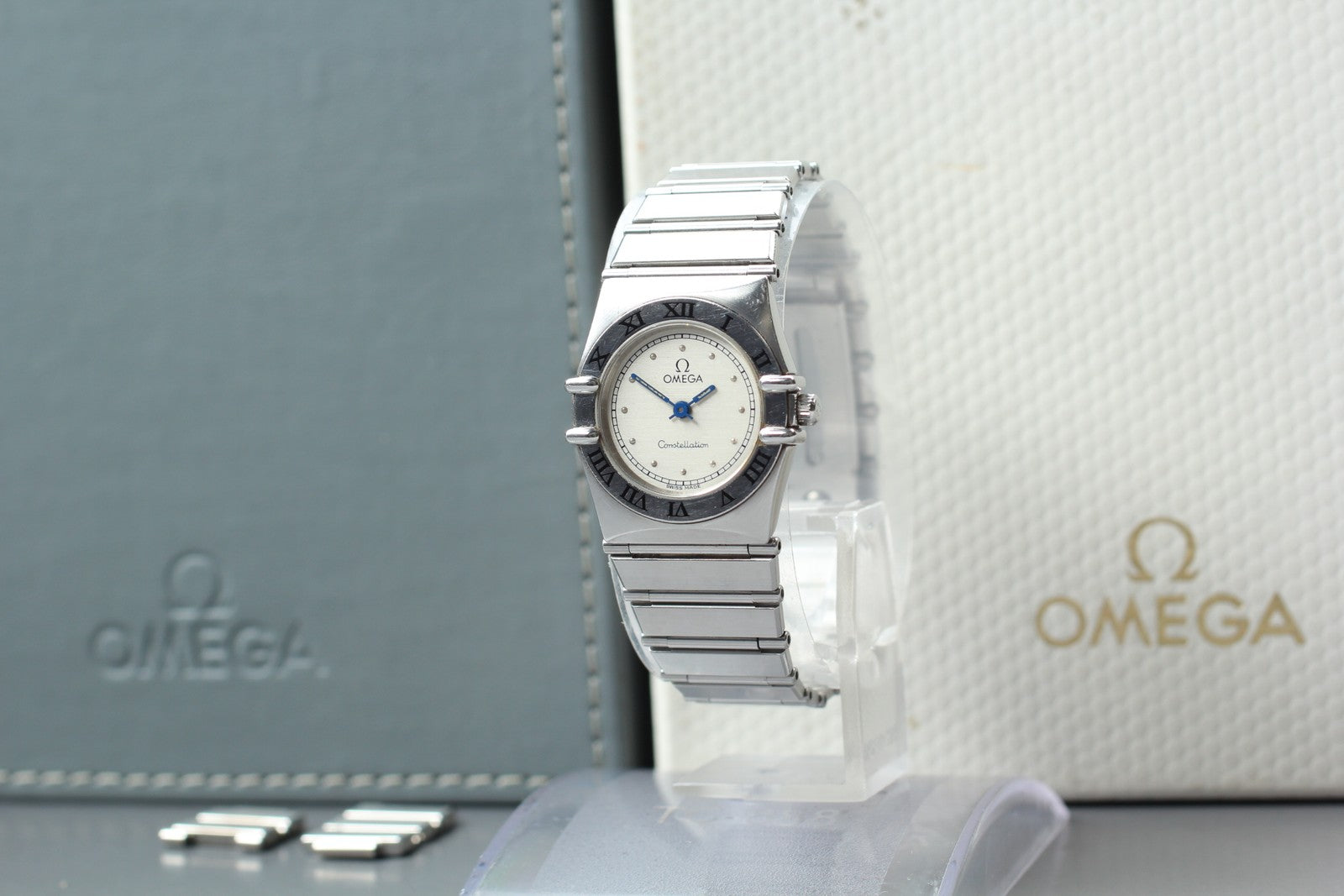 Full Set 1993 Near MINT OMEGA Constellation 22mm 795.1080.1 Silver Quartz Women