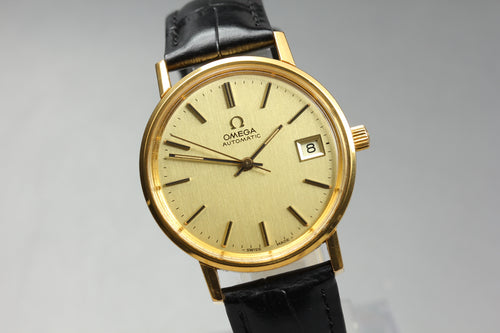 1977 Near MINT OMEGA Seamaster 35mm 166.0202 Automatic Gold Dial Men's Vintage