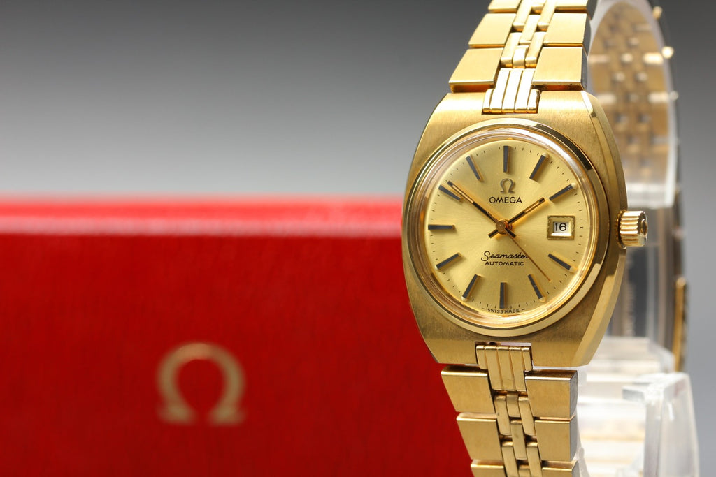 1979 MINT/Box OMEGA Seamaster 27mm 566.0087 Automatic Gold Dial Women's Vintage