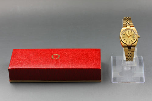 1979 MINT/Box OMEGA Seamaster 27mm 566.0087 Automatic Gold Dial Women's Vintage