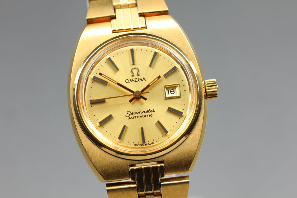 1979 MINT/Box OMEGA Seamaster 27mm 566.0087 Automatic Gold Dial Women's Vintage