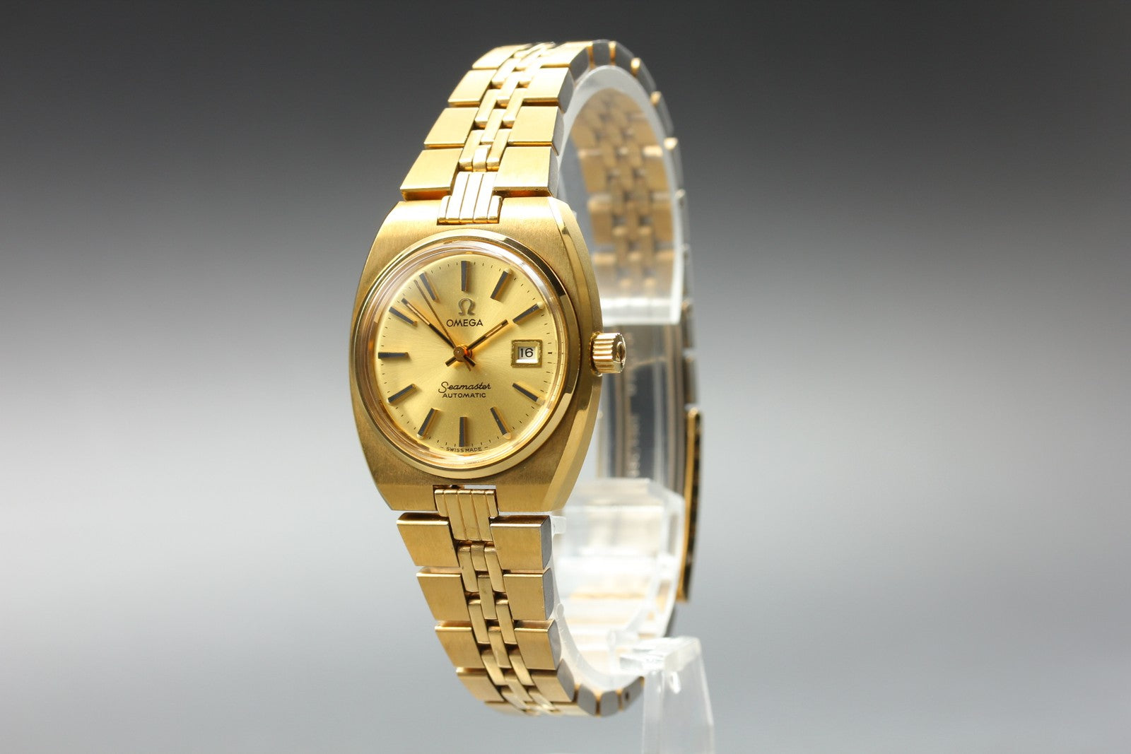 1979 MINT/Box OMEGA Seamaster 27mm 566.0087 Automatic Gold Dial Women's Vintage