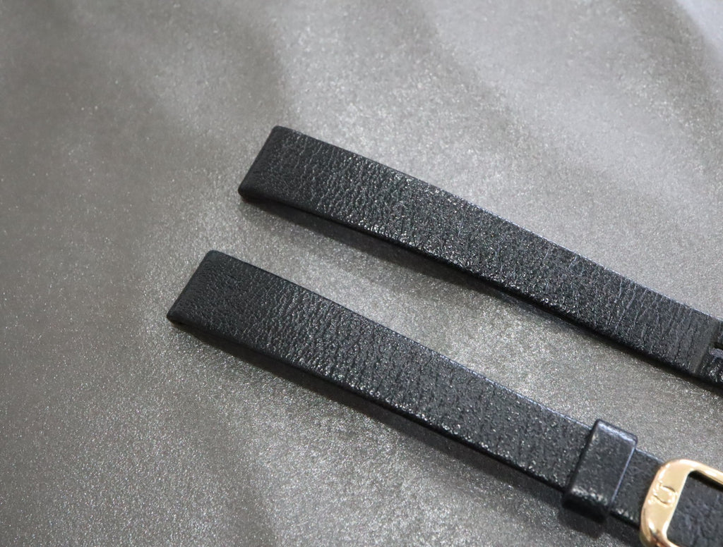Near MINT OMEGA Vintage Black Leather Strap 10mm Band Gold Buckle Women's #1993