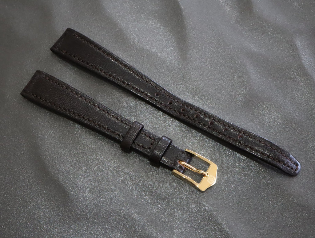 Near MINT OMEGA Vintage Dark brown Leather Strap 12mm Gold Buckle Women's #2392