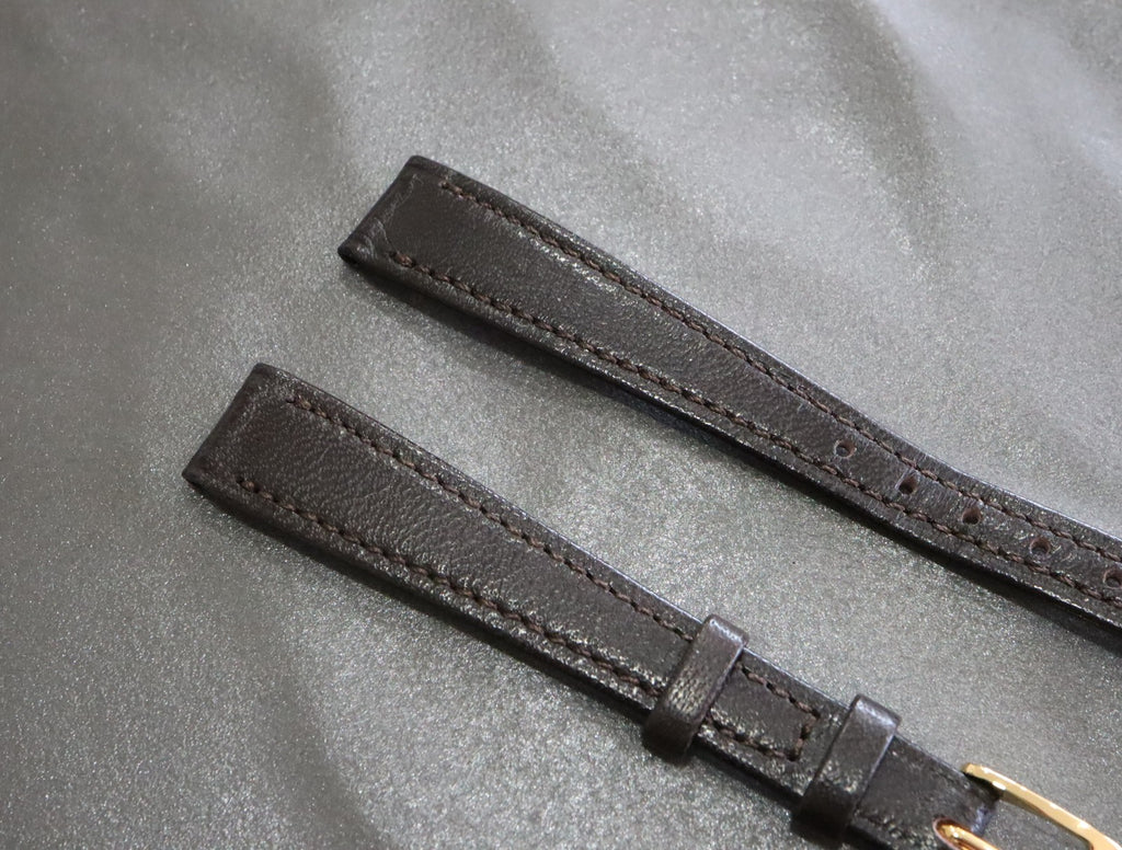 Near MINT OMEGA Vintage Dark brown Leather Strap 12mm Gold Buckle Women's #2392