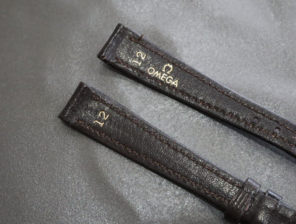 Near MINT OMEGA Vintage Dark brown Leather Strap 12mm Gold Buckle Women's #2392