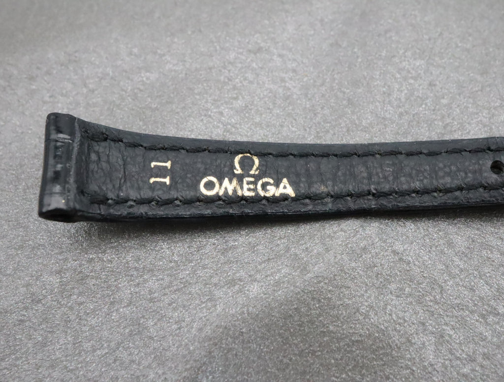 Near MINT OMEGA Vintage Black Leather Strap 11mm Band Gold Buckle Women's #2183