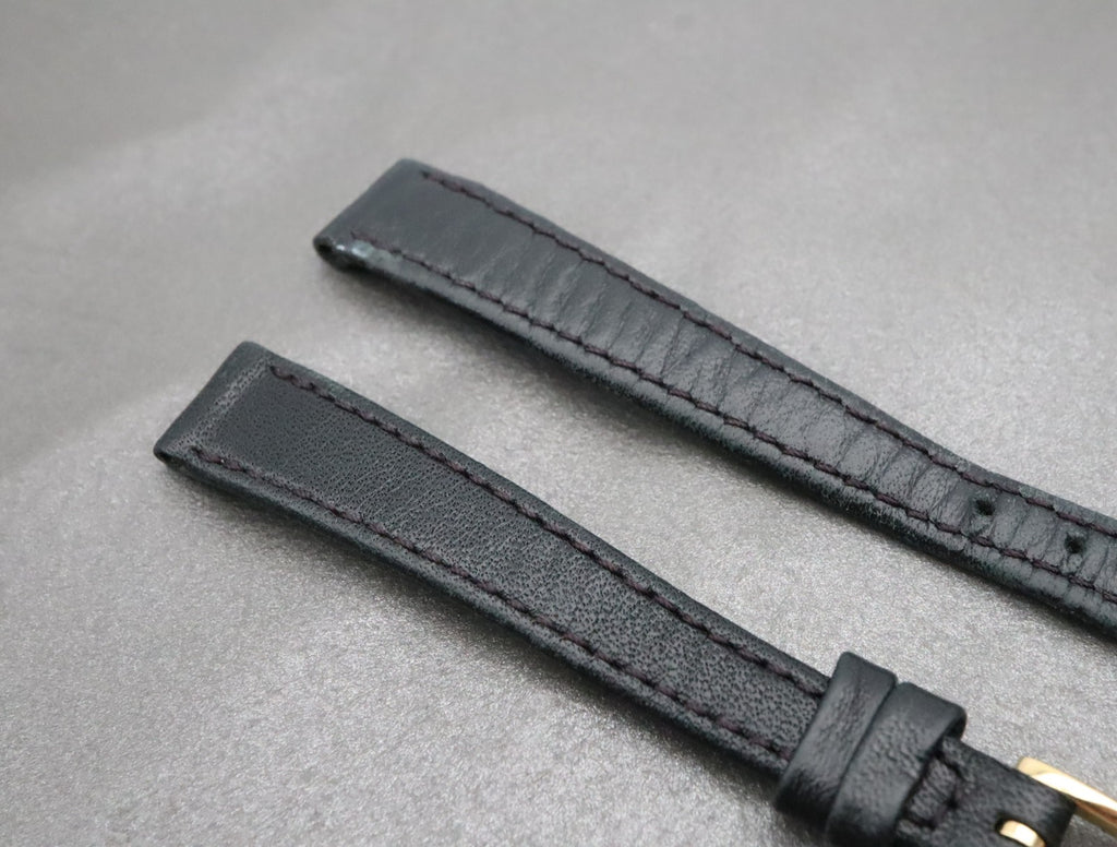Near MINT OMEGA Vintage Black Leather Strap 12mm Band Gold Buckle Women's #2411