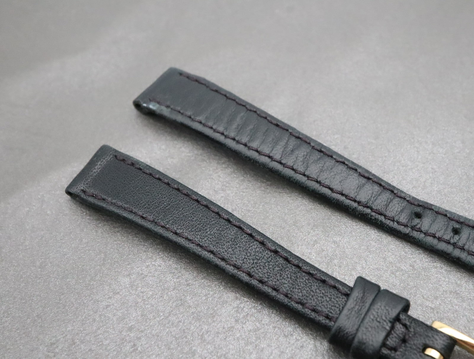 Near MINT OMEGA Vintage Black Leather Strap 12mm Band Gold Buckle Women's #2411