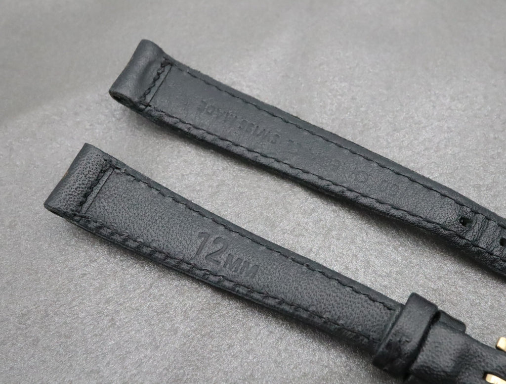 Near MINT OMEGA Vintage Black Leather Strap 12mm Band Gold Buckle Women's #2411