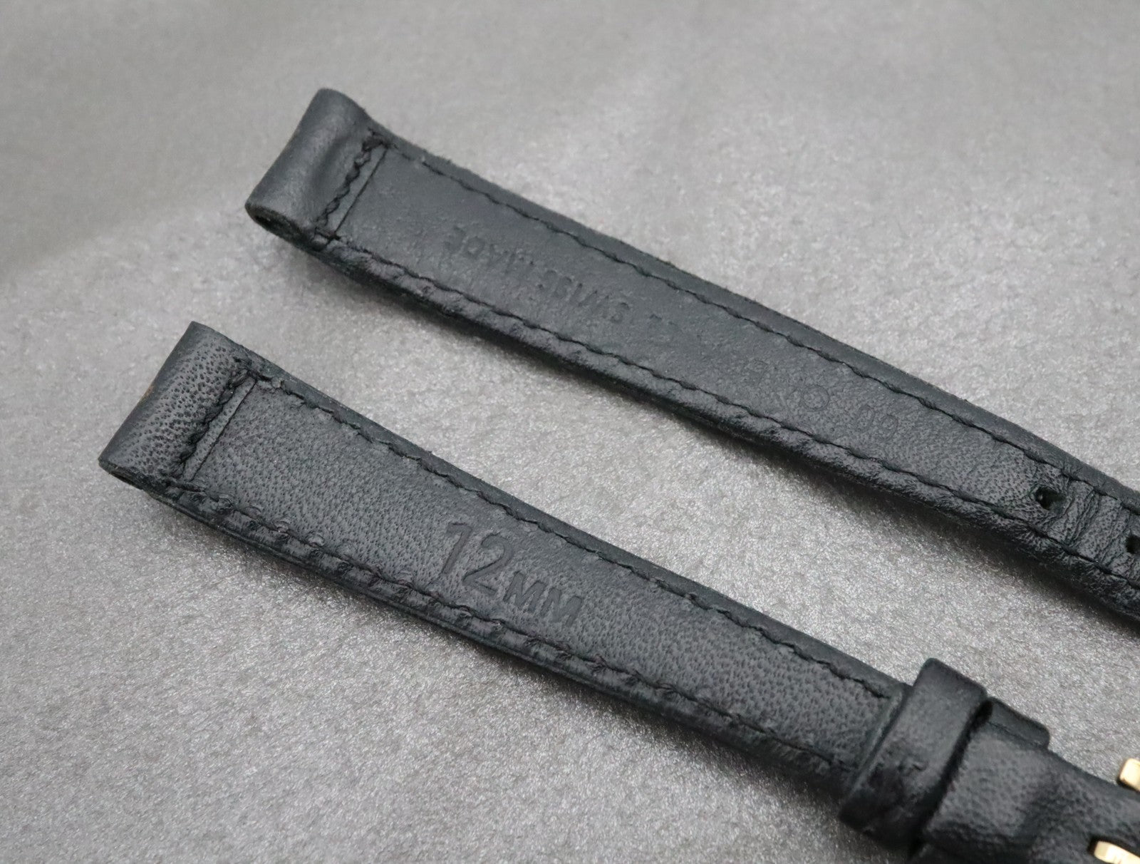 Near MINT OMEGA Vintage Black Leather Strap 12mm Band Gold Buckle Women's #2411
