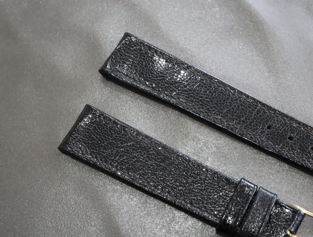 MINT OMEGA Vintage Genuine Black Leather Strap 17mm Band Gold Buckle Men's #2498