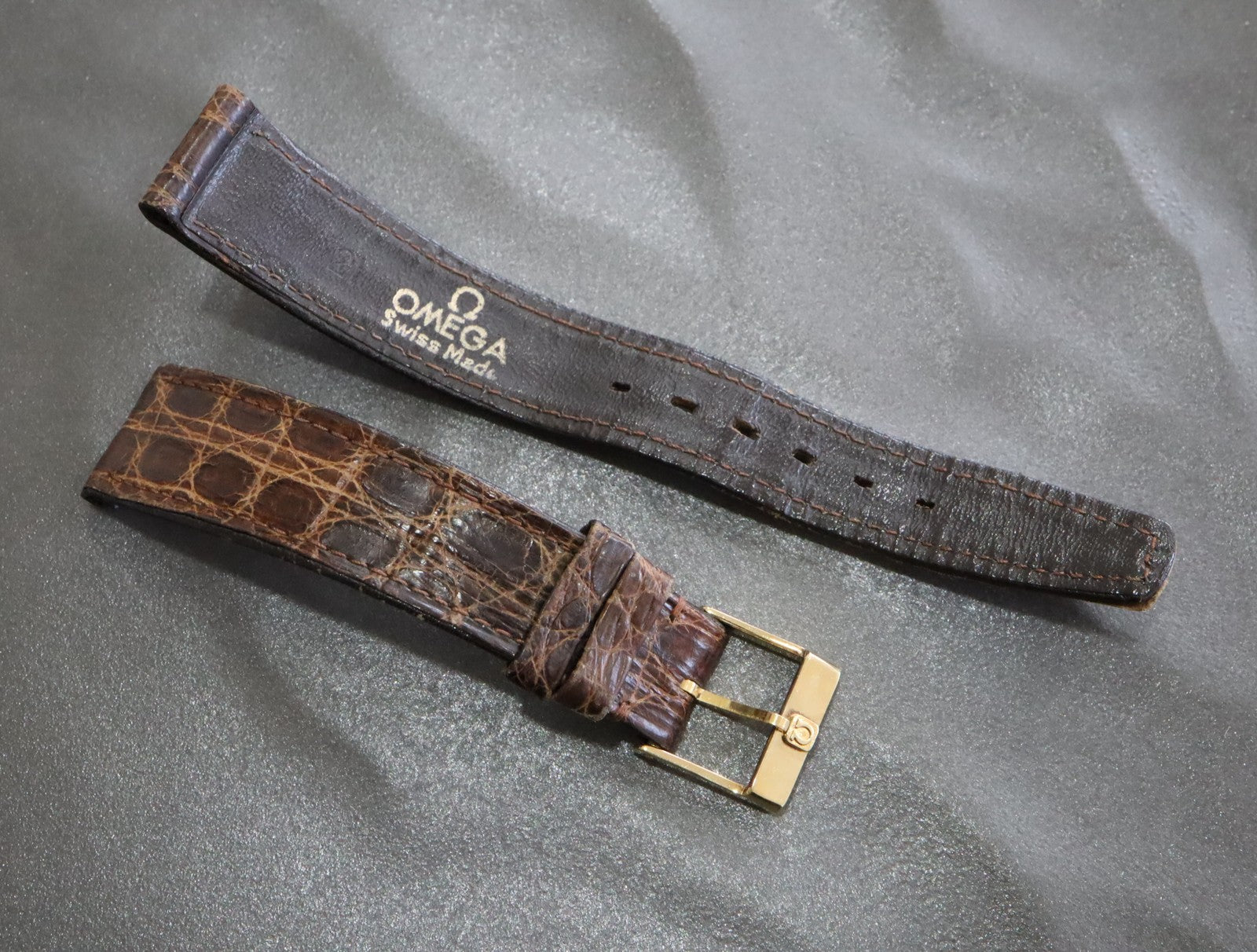 OMEGA Vintage Genuine Brown Leather Strap 16mm Watch Band Gold Buckle #2463