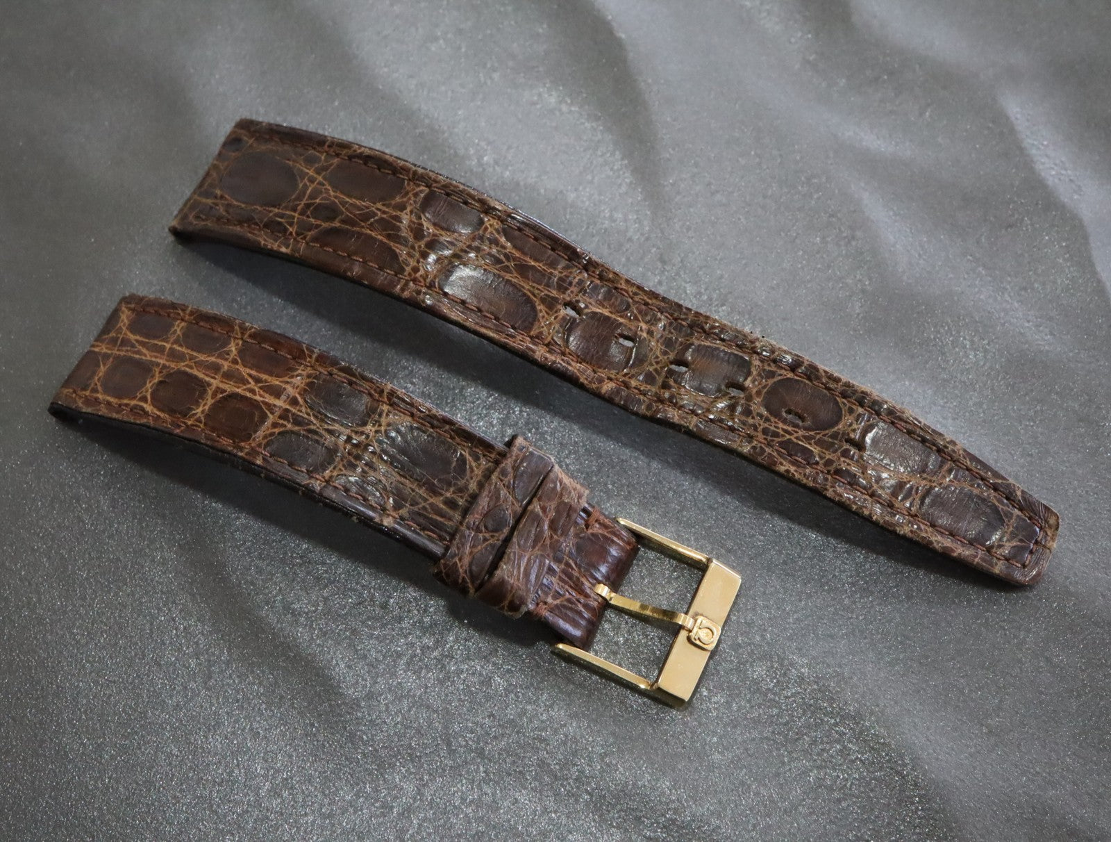 OMEGA Vintage Genuine Brown Leather Strap 16mm Watch Band Gold Buckle #2463