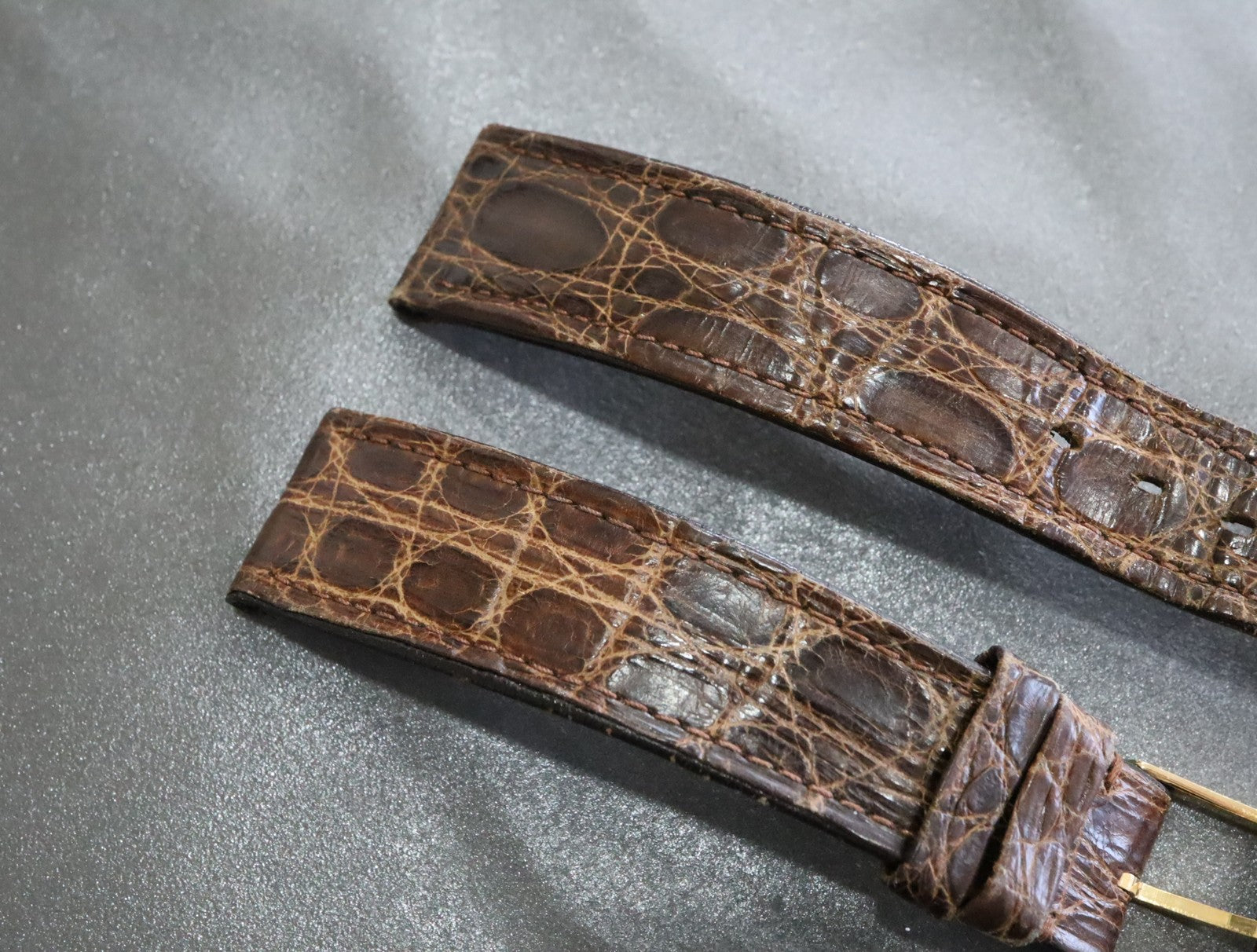 OMEGA Vintage Genuine Brown Leather Strap 16mm Watch Band Gold Buckle #2463