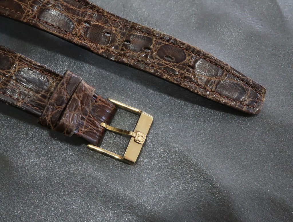 OMEGA Vintage Genuine Brown Leather Strap 16mm Watch Band Gold Buckle #2463