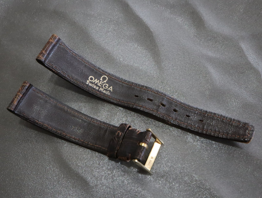 OMEGA Vintage Genuine Brown Leather Strap 16mm Watch Band Gold Buckle #2463
