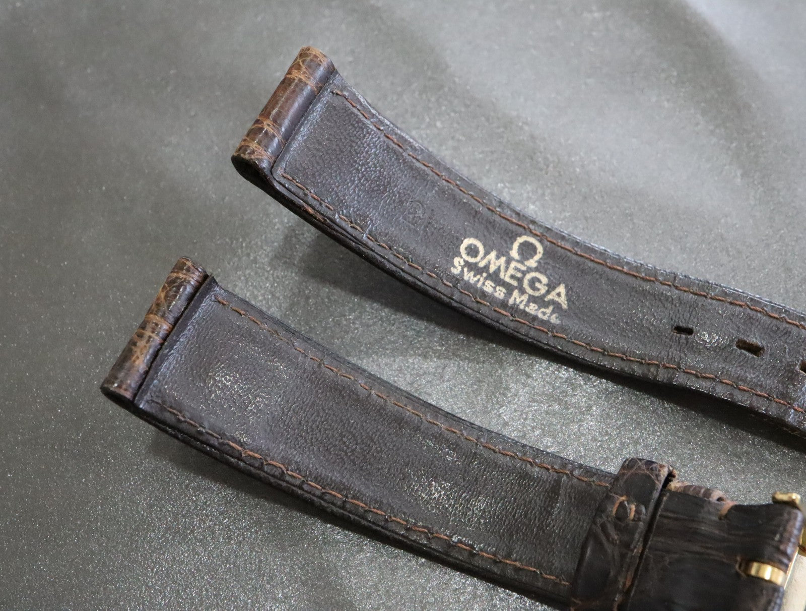 OMEGA Vintage Genuine Brown Leather Strap 16mm Watch Band Gold Buckle #2463