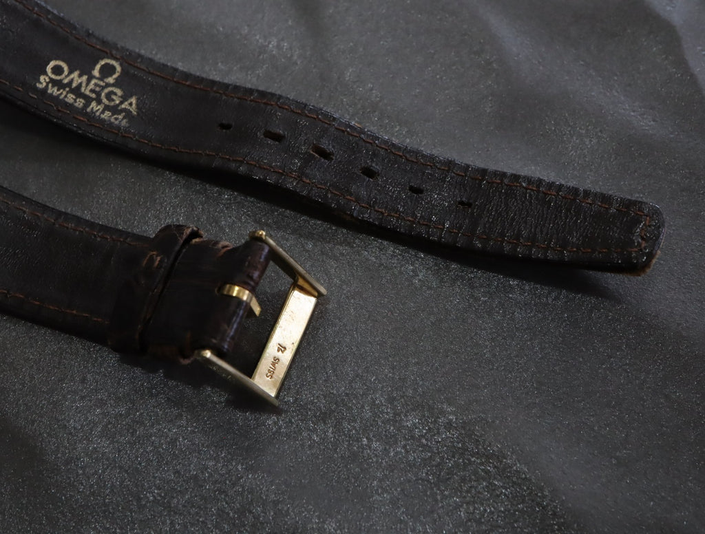 OMEGA Vintage Genuine Brown Leather Strap 16mm Watch Band Gold Buckle #2463