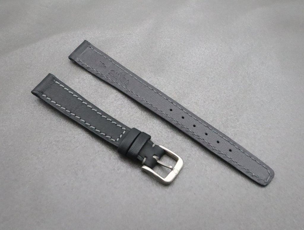 NOS OMEGA Vintage Genuine Black Leather Strap 12mm Silver Buckle Women's #2196