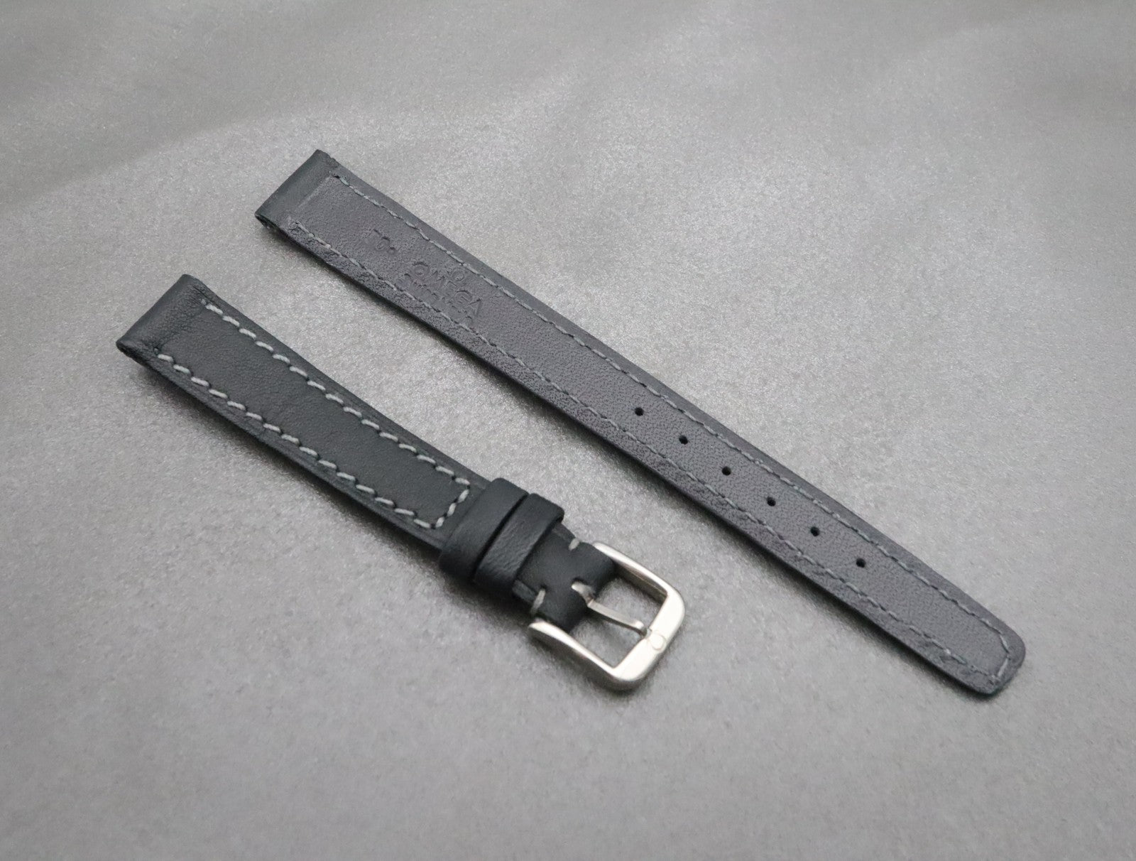 NOS OMEGA Vintage Genuine Black Leather Strap 12mm Silver Buckle Women's #2196