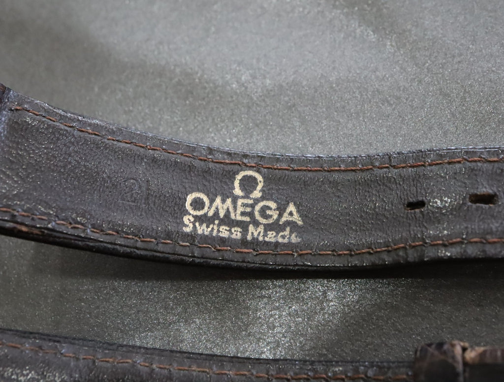 OMEGA Vintage Genuine Brown Leather Strap 16mm Watch Band Gold Buckle #2463