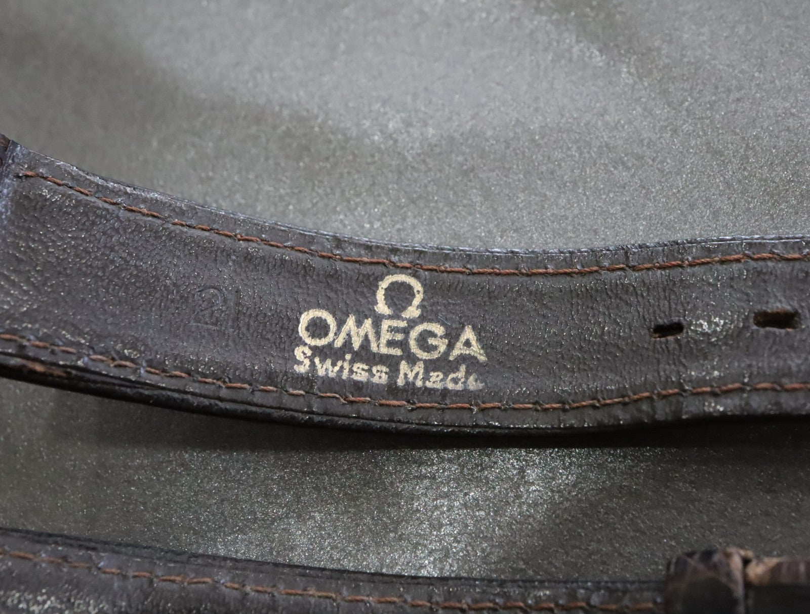 OMEGA Vintage Genuine Brown Leather Strap 16mm Watch Band Gold Buckle #2463