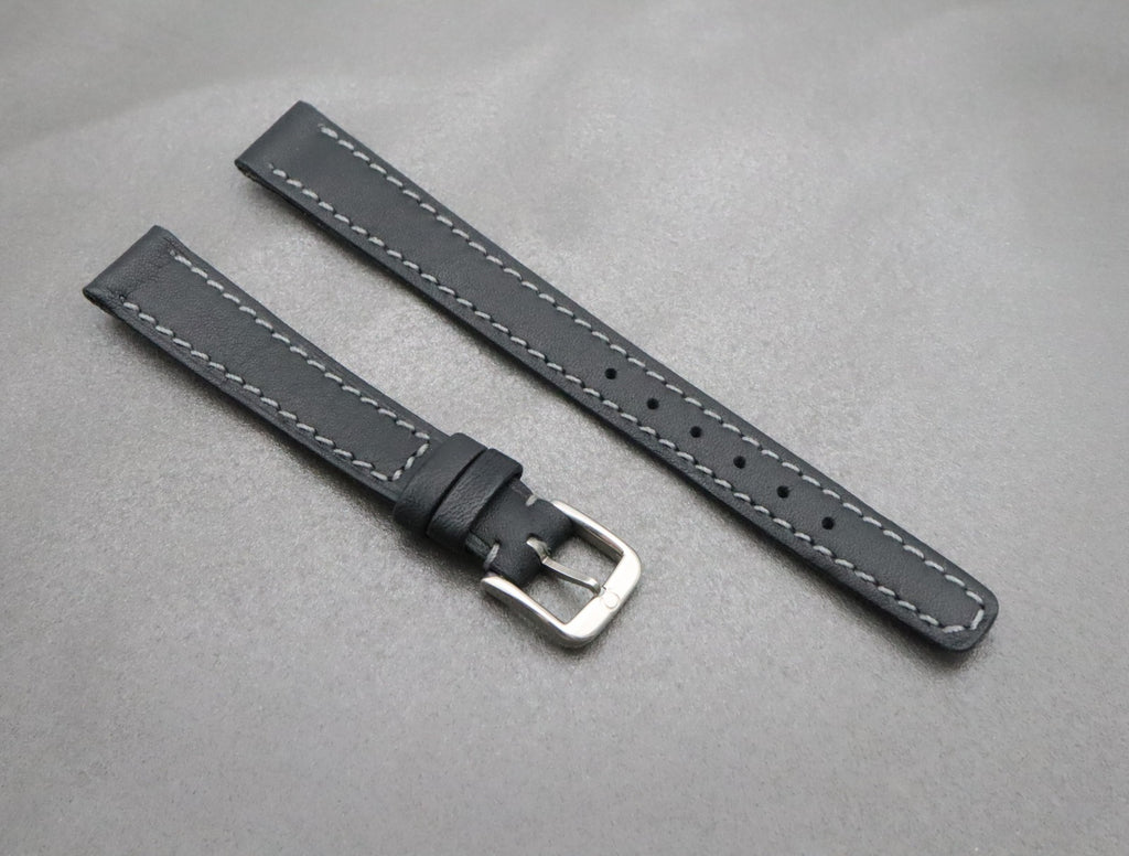 NOS OMEGA Vintage Genuine Black Leather Strap 12mm Silver Buckle Women's #2196