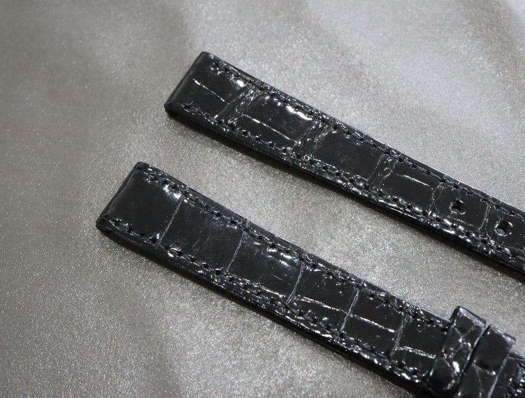 MINT OMEGA Vintage Genuine Black Leather Strap 12mm Silver Buckle Women's #2465