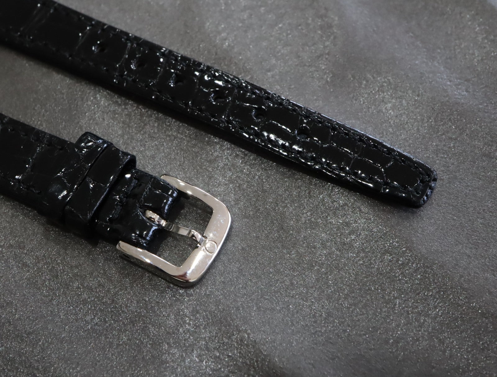 MINT OMEGA Vintage Genuine Black Leather Strap 12mm Silver Buckle Women's #2465