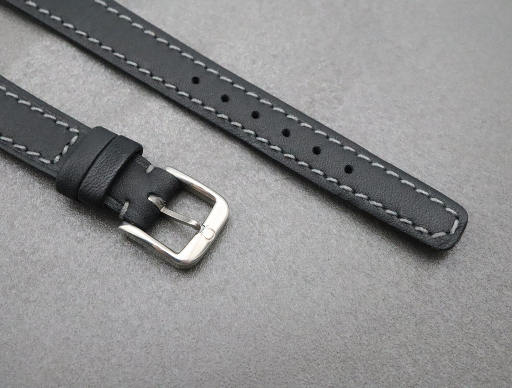NOS OMEGA Vintage Genuine Black Leather Strap 12mm Silver Buckle Women's #2196