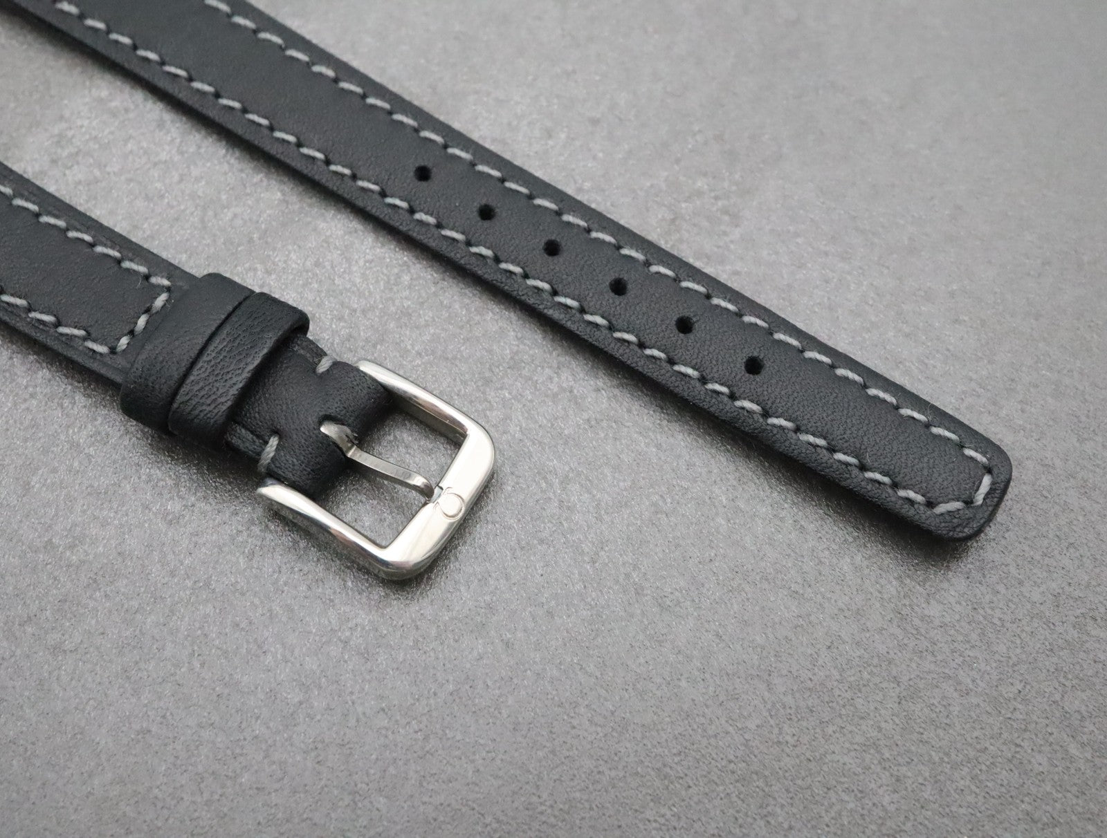 NOS OMEGA Vintage Genuine Black Leather Strap 12mm Silver Buckle Women's #2196