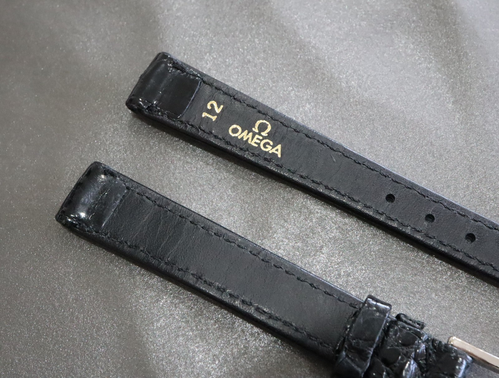 MINT OMEGA Vintage Genuine Black Leather Strap 12mm Silver Buckle Women's #2465