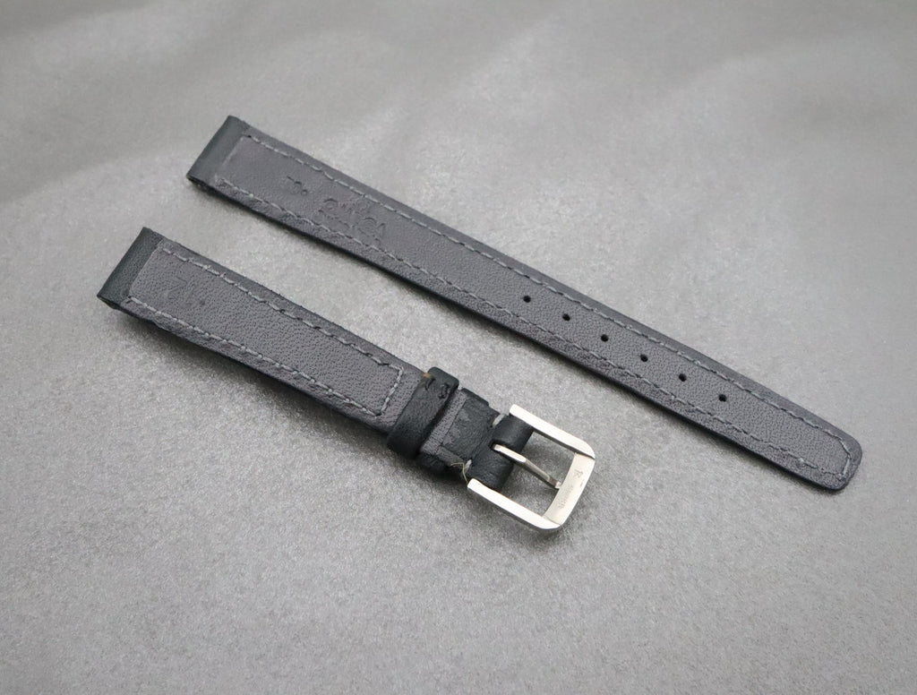 NOS OMEGA Vintage Genuine Black Leather Strap 12mm Silver Buckle Women's #2196